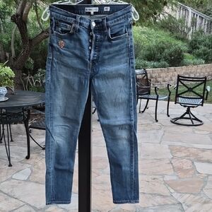Re/Done Classic Blue Denim Jeans w/Embroidery Size 27